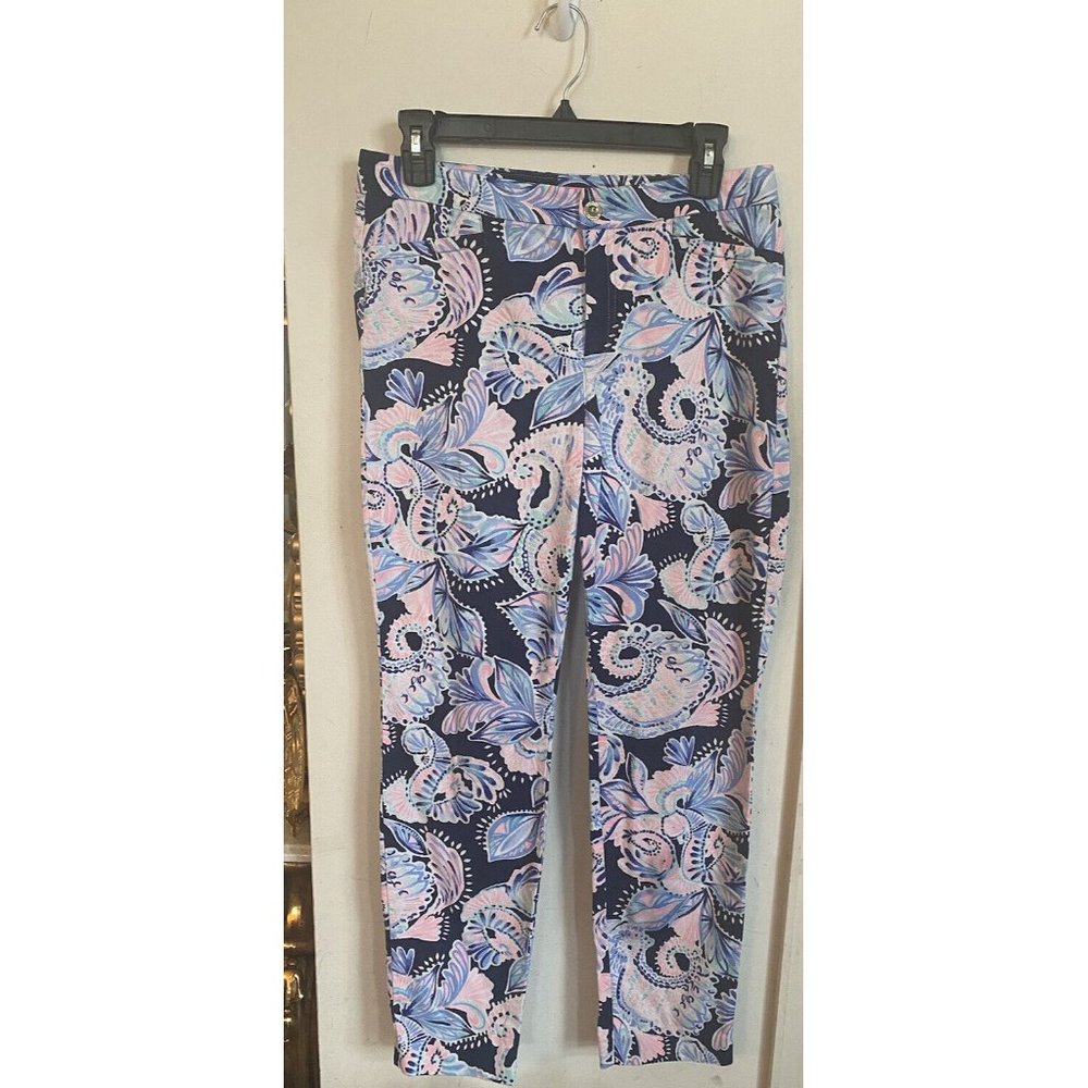 Lilly Pulitzer KELLY HIGH RISE SKINNY ANKLE PANTS TIDE NAVY HOLY SZ 6‎ EUC! $148